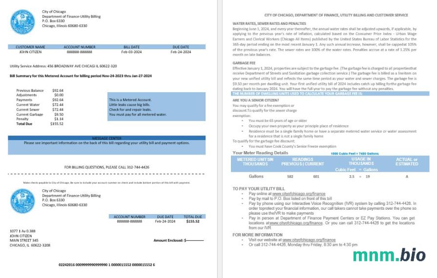 USA City Of Chicago department of finance rachunek za media oświadczenie w formacie Word i PDF